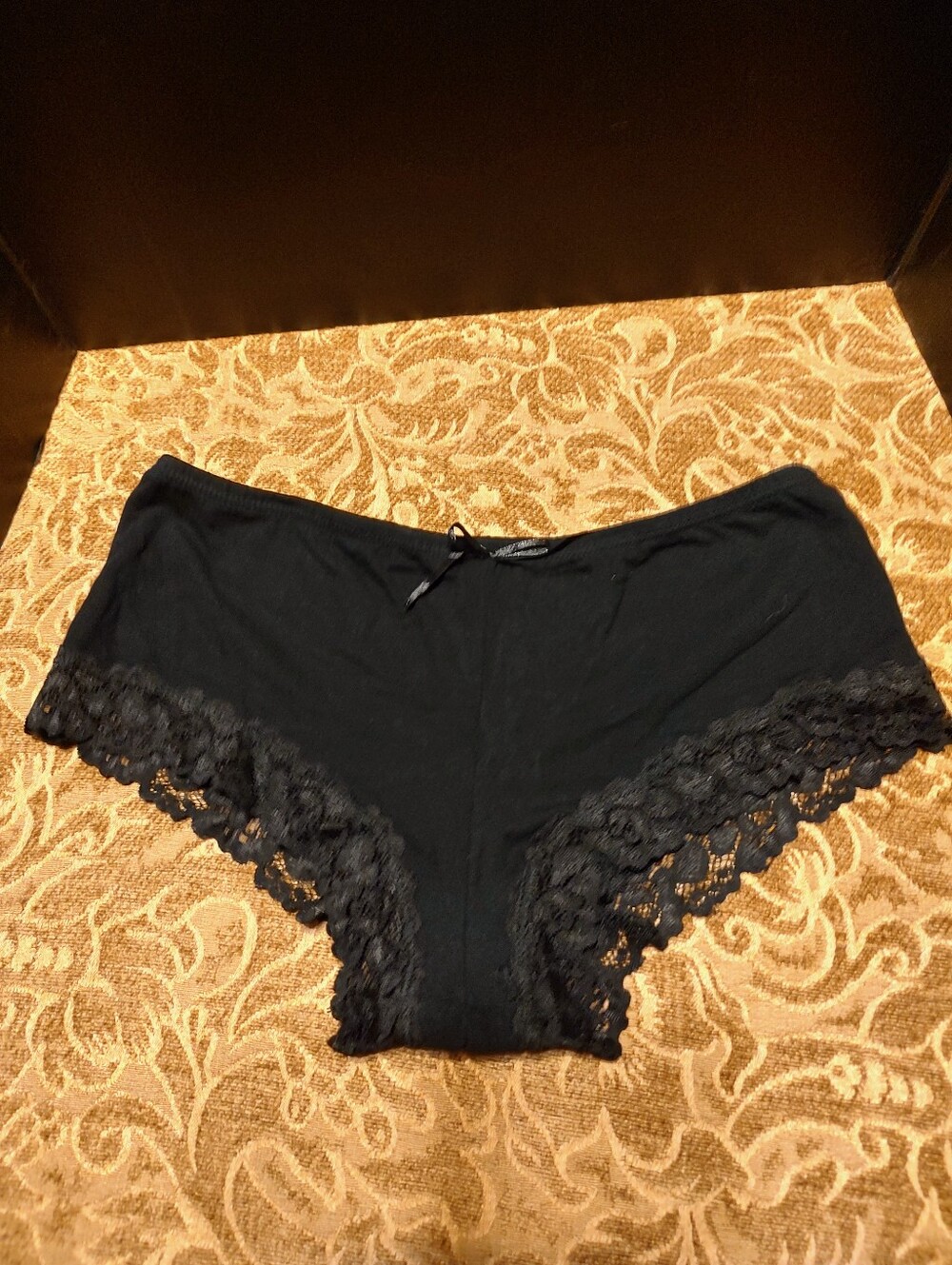 🖤🐈⬛🖤Fabulous Vtg Deadstock Jet Black Cotton & Lace Cheeky Panties Briefs - M